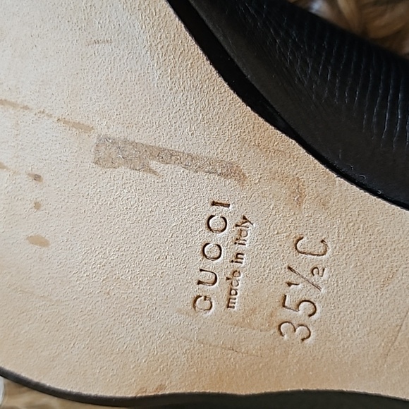 GUCCI black leather slip-on loafer brass buckle pointed 35 1/2 C excellent shoes - Picture 8 of 16